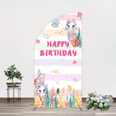 Lofaris Mermaid Cat Cartoon Happy Birthday Half Moon Arch Backdrop
